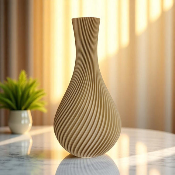 Vase Mireya im skulpturalen Design, 3D-gedruckt in natürlichem Farbton